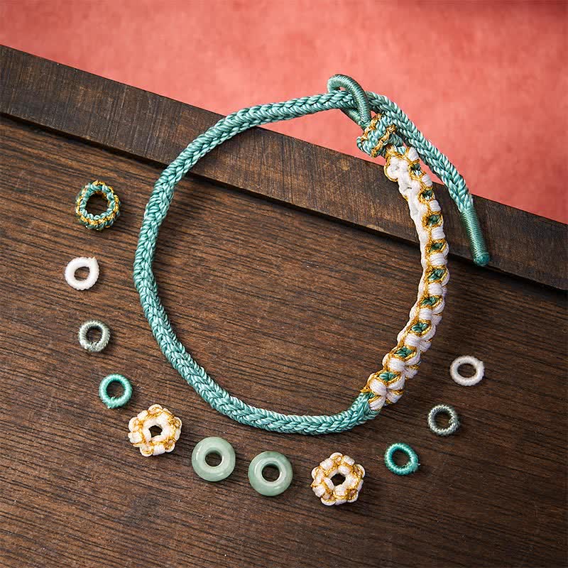 Buddha Stones Pulsera ajustable de jade con nudo chino trenzado hecho a mano y flores de durazno, símbolo de buena suerte. - image 33