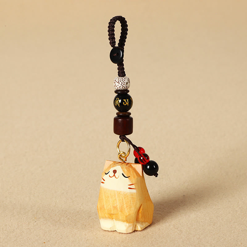 Buddha Stones Llaveros de madera tallada a mano con forma de gato, Om Mani Padme Hum Peace - Gato Naranja - Om Mani Padme Hum - Madera natural texturizada (Energía tranquila ♥ Sencillez) - image 9