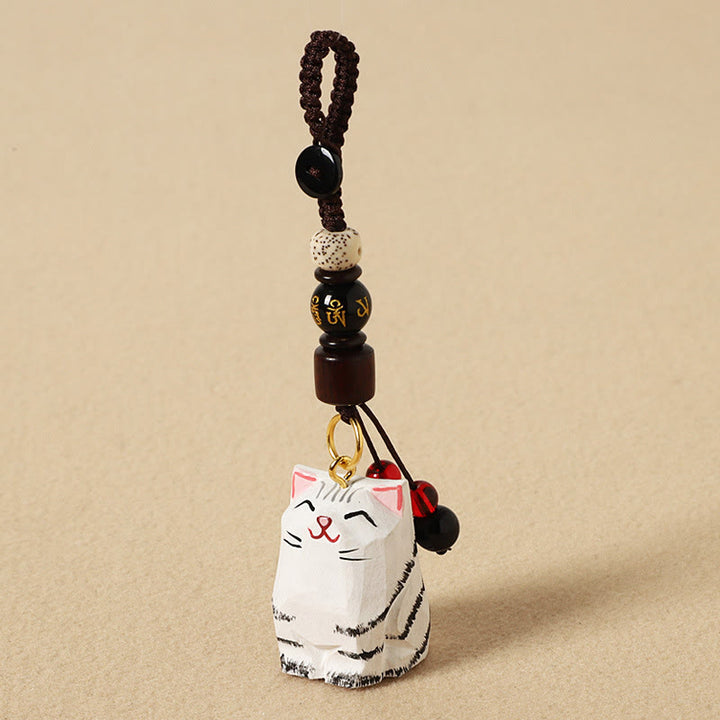 Buddha Stones Llaveros de madera tallada a mano con forma de gato, Om Mani Padme Hum Peace - Gato sombreado plateado - Om Mani Padme Hum - Madera natural texturizada (Energía tranquila ♥ Sencillez) - image 14