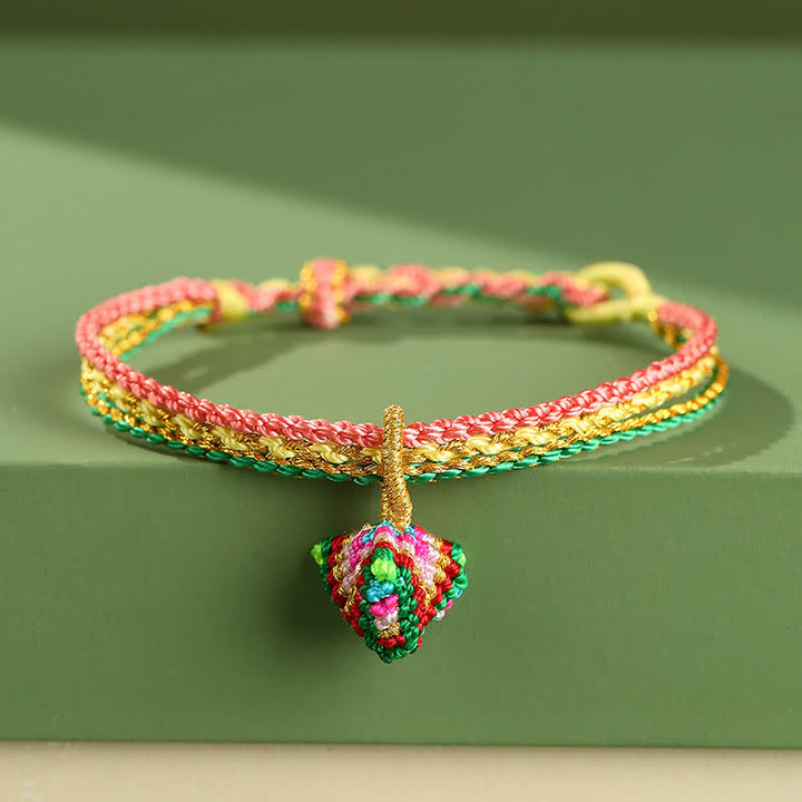 Buddha Stones Pulsera trenzada a mano con cordón de hilo colorido de triple vuelta y diseño de fe. - Zongzi amarillo, rosa y verde - image 10