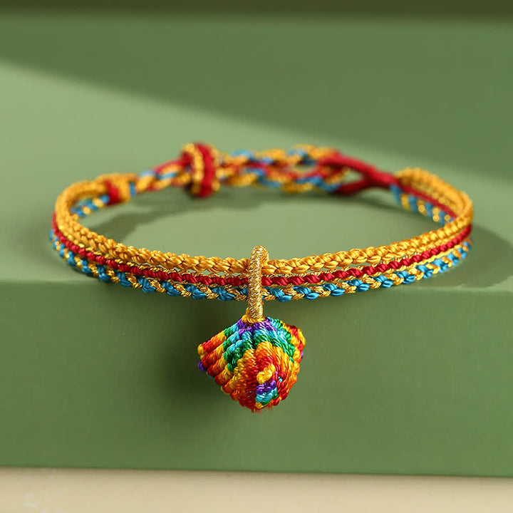 Buddha Stones Pulsera trenzada a mano con cordón de hilo colorido de triple vuelta y diseño de fe. - Zongzi azul, rojo y amarillo - image 8