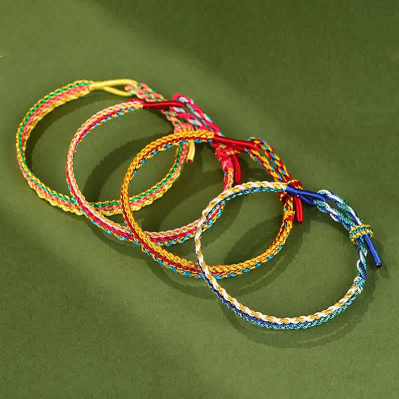 Buddha Stones Pulsera trenzada a mano con cordón de hilo colorido de triple vuelta y diseño de fe. - image 7