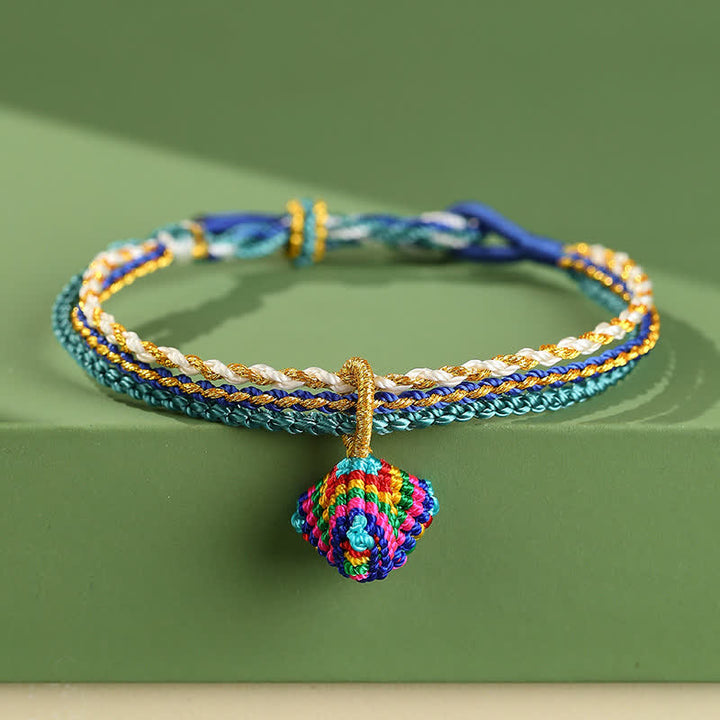 Buddha Stones Pulsera trenzada a mano con cordón de hilo colorido de triple vuelta y diseño de fe. - Zongzi azul real - image 12