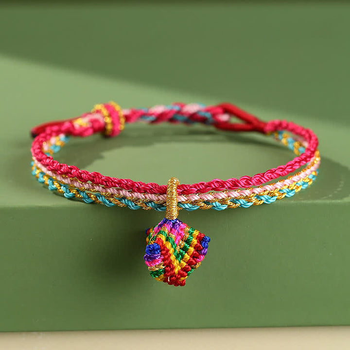 Buddha Stones Pulsera trenzada a mano con cordón de hilo colorido de triple vuelta y diseño de fe. - Zongzi rosa rojo azul y rosa - image 11