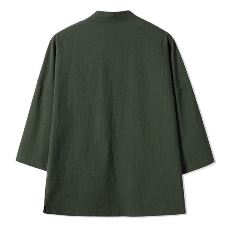 Buddha Stones Kimono de hombre de algodón y lino con bordado vintage y grullas, estilo casual de otoño. - image 1