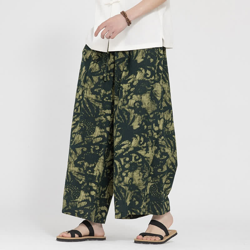 Buddha Stones Pantalones cortos de verano estilo boho casual con cordón ajustable y estampado abstracto para hombre, de pierna recta y con bolsillo. - Verde oliva oscuro - US/UK/AU48，EU58(5XL) - image 0