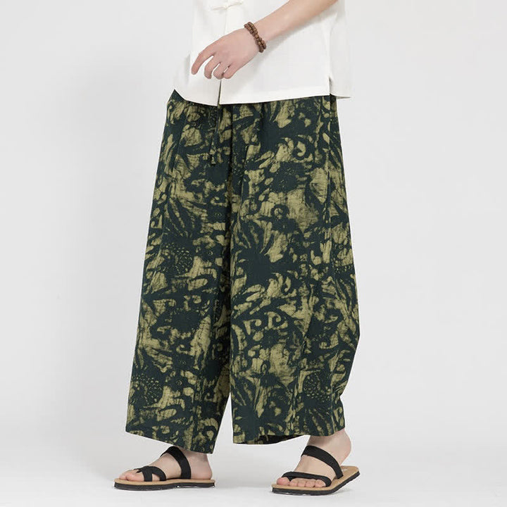Buddha Stones Pantalones cortos de verano estilo boho casual con cordón ajustable y estampado abstracto para hombre, de pierna recta y con bolsillo. - Verde oliva oscuro - US/UK/AU48，EU58(5XL) - image 0
