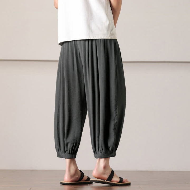 Buddha Stones Pantalones capri lisos informales de verano con cordón ajustable para hombre, estilo harem, con bolsillo. - image 7