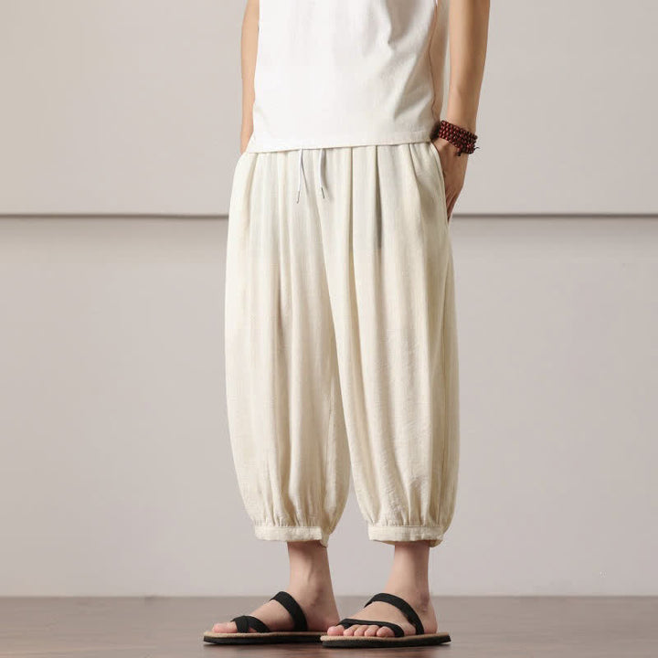 Buddha Stones Pantalones capri lisos informales de verano con cordón ajustable para hombre, estilo harem, con bolsillo. - image 10