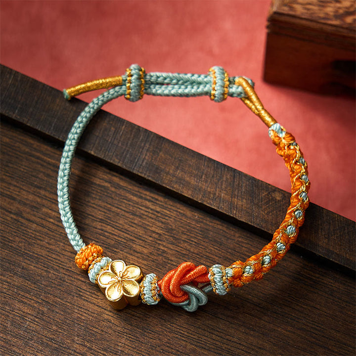 Buddha Stones Pulsera de confianza con cuerda trenzada de mandala - Aguamarina - Con accesorio de flores - image 9
