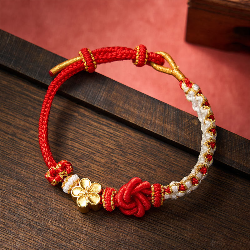 Buddha Stones Pulsera de confianza con cuerda trenzada de mandala - Rojo - Con accesorio de flores - image 0