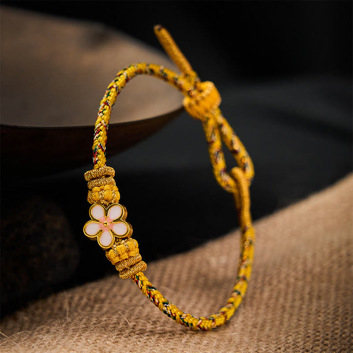 Buddha Stones Pulsera de cuerda trenzada amarilla con flores y raíces - image 3