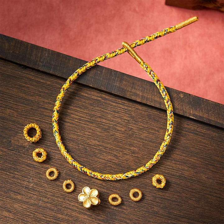 Buddha Stones Pulsera de cuerda trenzada amarilla con flores y raíces - image 12