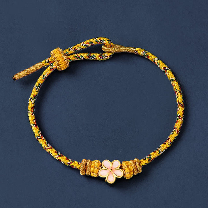 Buddha Stones Pulsera de cuerda trenzada amarilla con flores y raíces - image 2