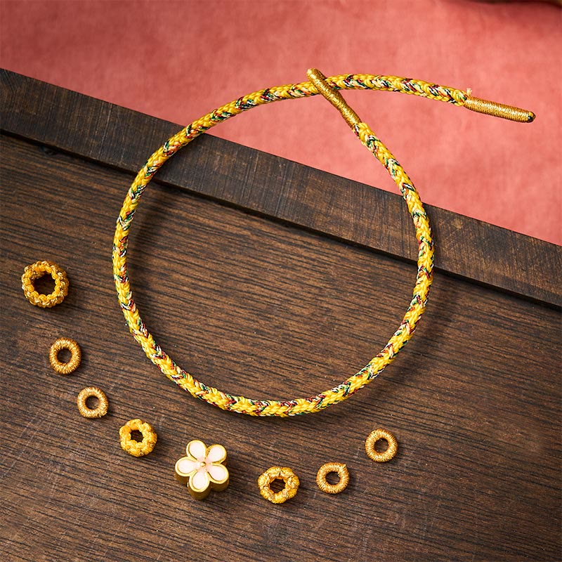 Buddha Stones Pulsera de cuerda trenzada amarilla con flores y raíces - image 4