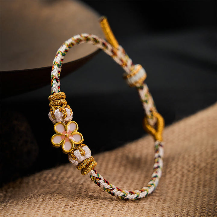 Buddha Stones Pulsera con diseño floral de cuerda trenzada blanca - image 3