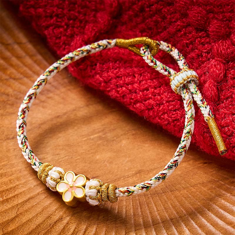 Buddha Stones Pulsera con diseño floral de cuerda trenzada blanca - image 1