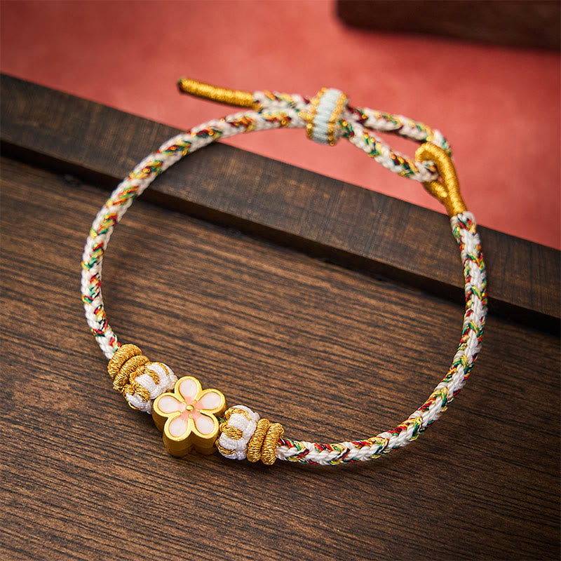 Buddha Stones Pulsera con diseño floral de cuerda trenzada blanca - Blanco - Con accesorio de flor blanca - image 0