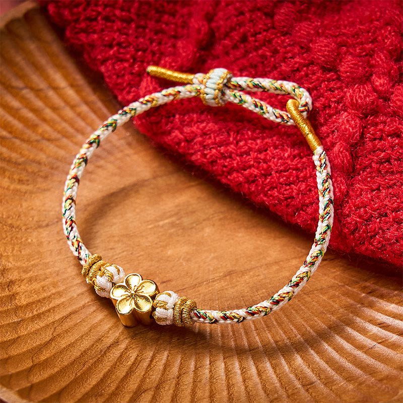 Buddha Stones Pulsera con diseño floral de cuerda trenzada blanca - Blanco - Con accesorio de flor dorada - image 7
