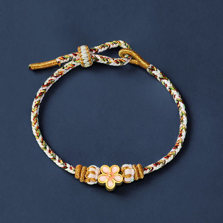 Buddha Stones Pulsera con diseño floral de cuerda trenzada blanca - image 2