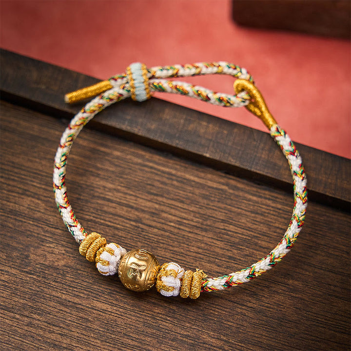 Buddha Stones Pulsera de sabiduría Om Mani Padme Hum con cuerda trenzada blanca - image 1