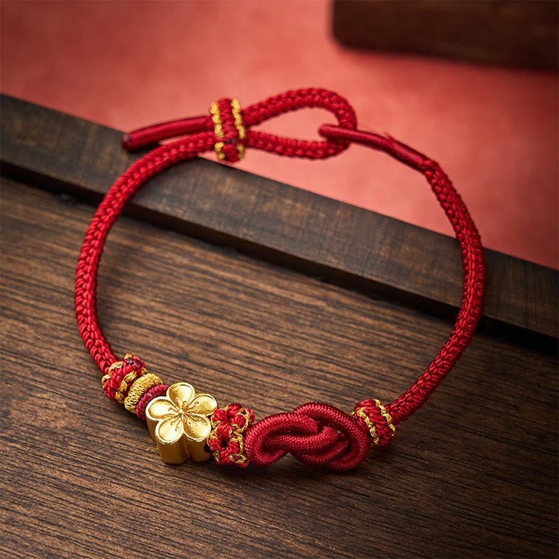 Buddha Stones Pulsera ajustable con nudo de cuerda trenzada y flores - image 1