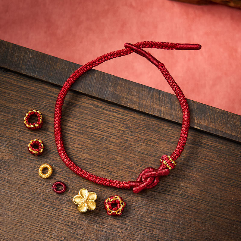 Buddha Stones Pulsera ajustable con nudo de cuerda trenzada y flores - image 5