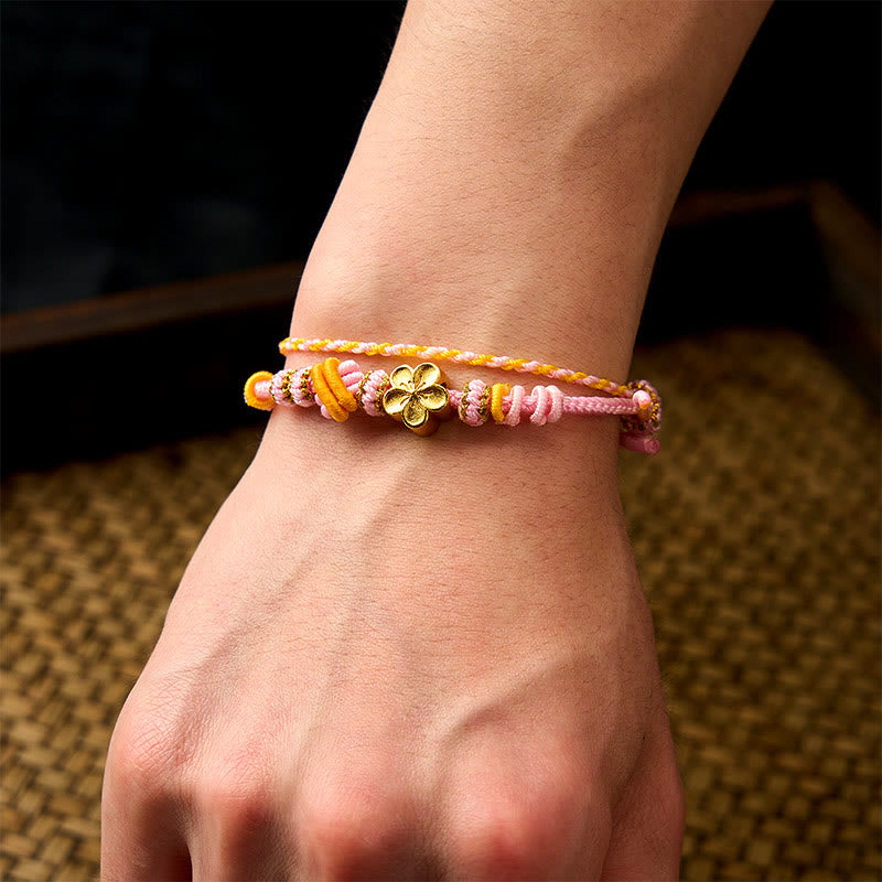 Buddha Stones Pulsera ajustable de doble vuelta con nudo de cuerda trenzada y flores - image 10