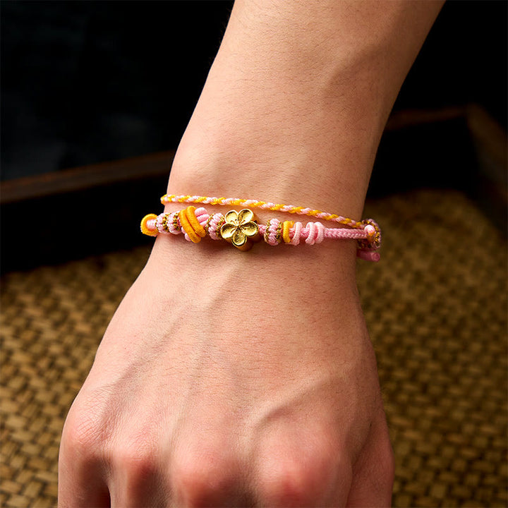 Buddha Stones Pulsera ajustable de doble vuelta con nudo de cuerda trenzada y flores - image 10