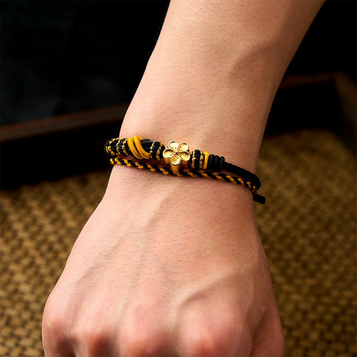 Buddha Stones Pulsera ajustable de doble vuelta con nudo de cuerda trenzada y flores - image 16