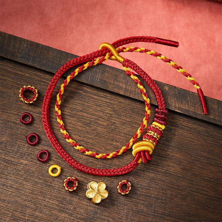 Buddha Stones Pulsera ajustable de doble vuelta con nudo de cuerda trenzada y flores - image 4