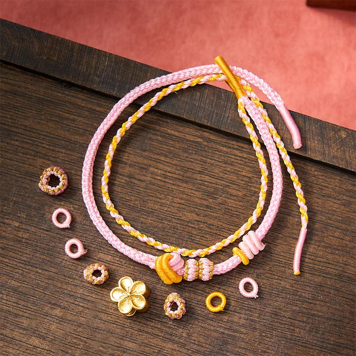 Buddha Stones Pulsera ajustable de doble vuelta con nudo de cuerda trenzada y flores - image 9