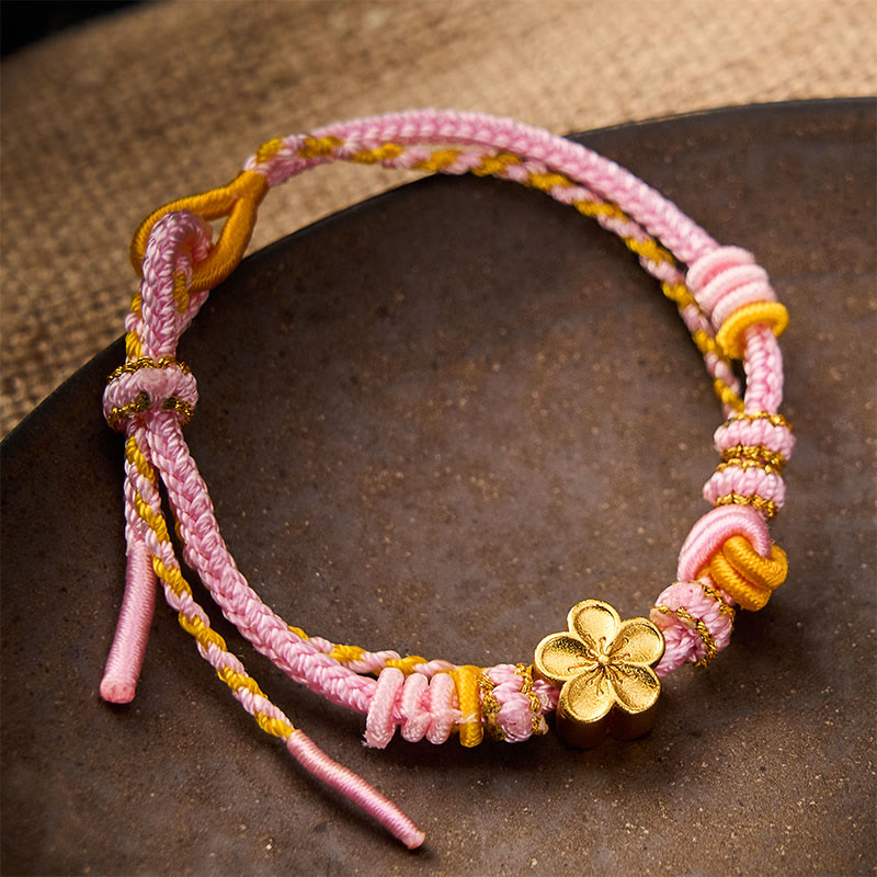 Buddha Stones Pulsera ajustable de doble vuelta con nudo de cuerda trenzada y flores - image 7