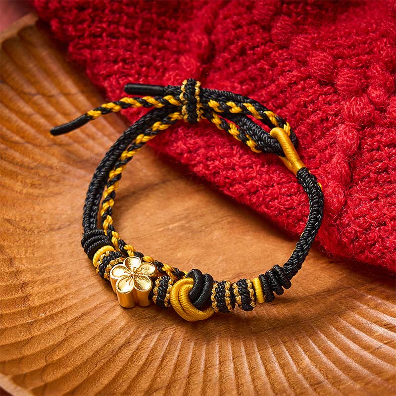 Buddha Stones Pulsera ajustable de doble vuelta con nudo de cuerda trenzada y flores - Negro con accesorio de flor - image 11