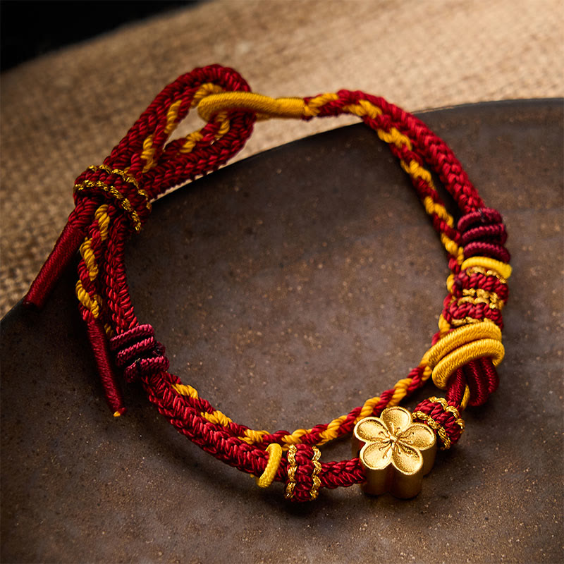 Buddha Stones Pulsera ajustable de doble vuelta con nudo de cuerda trenzada y flores - image 2
