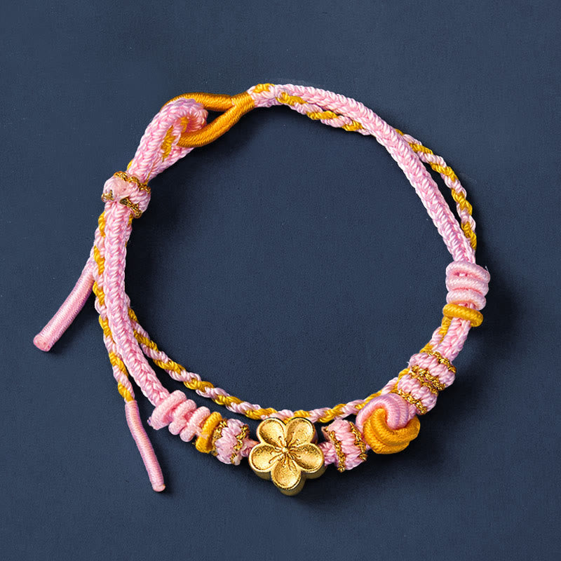 Buddha Stones Pulsera ajustable de doble vuelta con nudo de cuerda trenzada y flores - image 8