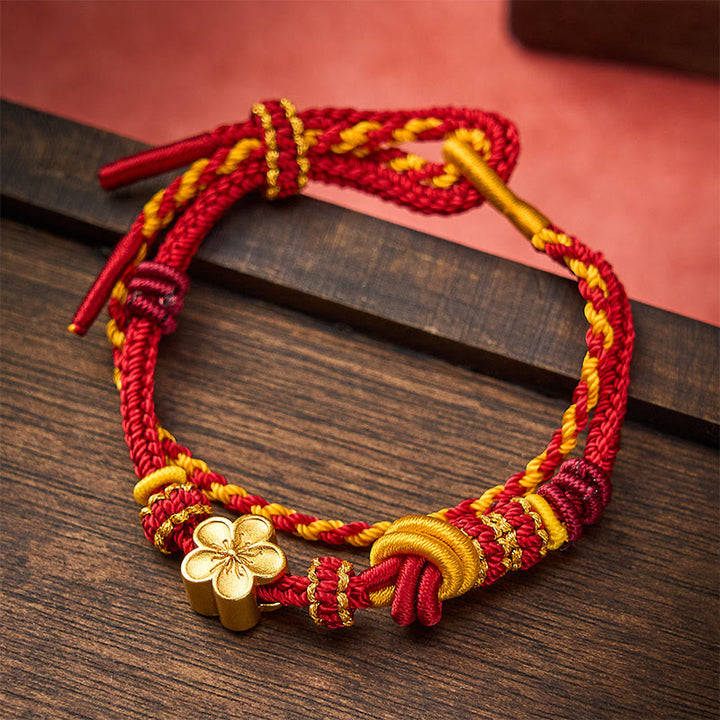Buddha Stones Pulsera ajustable de doble vuelta con nudo de cuerda trenzada y flores - image 1