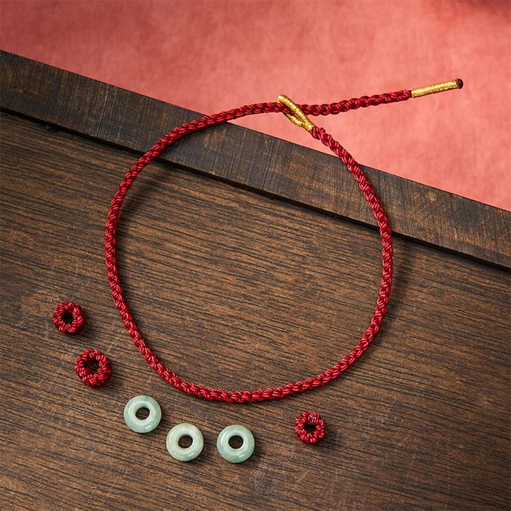 Buddha Stones Pulsera ajustable de protección hecha a mano con hilo rojo trenzado y cuentas de jade de 3 mm. - image 4