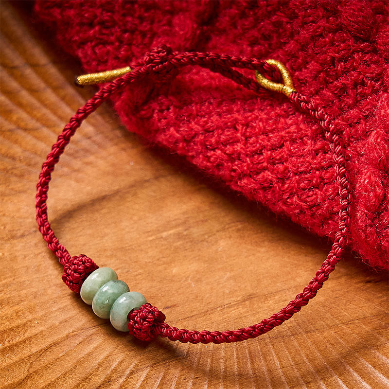 Buddha Stones Pulsera ajustable de protección hecha a mano con hilo rojo trenzado y cuentas de jade de 3 mm. - image 1