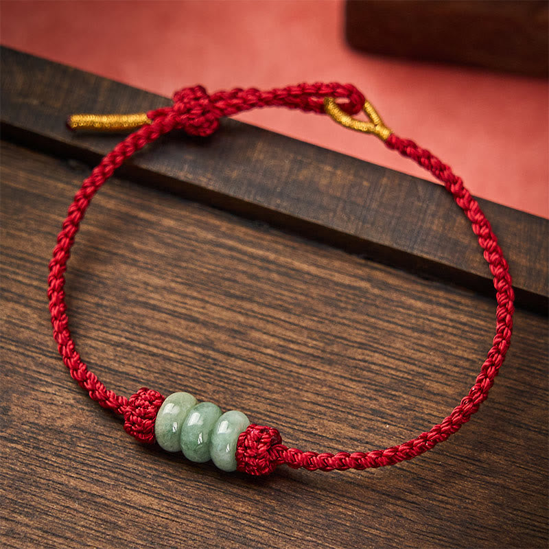 Buddha Stones Pulsera ajustable de protección hecha a mano con hilo rojo trenzado y cuentas de jade de 3 mm. - Rojo oscuro (circunferencia de la muñeca: 15-20 cm) - image 0