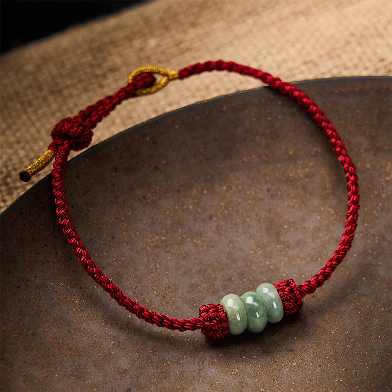 Buddha Stones Pulsera ajustable de protección hecha a mano con hilo rojo trenzado y cuentas de jade de 3 mm. - image 2