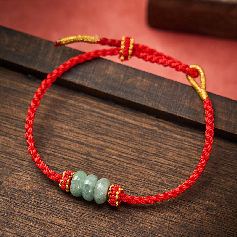 Buddha Stones Pulsera ajustable de protección hecha a mano con hilo rojo trenzado y cuentas de jade de 3 mm. - Rojo (circunferencia de la muñeca 15-20 cm) - image 10
