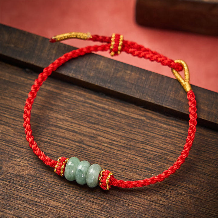 Buddha Stones Pulsera ajustable de protección hecha a mano con hilo rojo trenzado y cuentas de jade de 3 mm. - Rojo (circunferencia de la muñeca 15-20 cm) - image 10