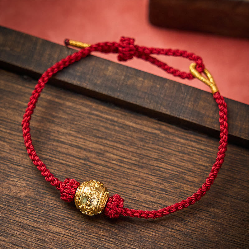 Buddha Stones Pulsera ajustable DIY tejida a mano con hilo rojo, símbolo de fuerza Om Mani Padme Hum - Rojo oscuro (circunferencia de la muñeca: 15-20 cm) - image 0