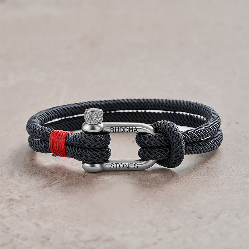 Buddha Stones Pulsera de estimulación con grillete de acero de titanio - Cuerda gris oscuro con hebilla plateada - Circunferencia de la muñeca: 7,9–8,2 pulgadas (20–21 cm) - image 9