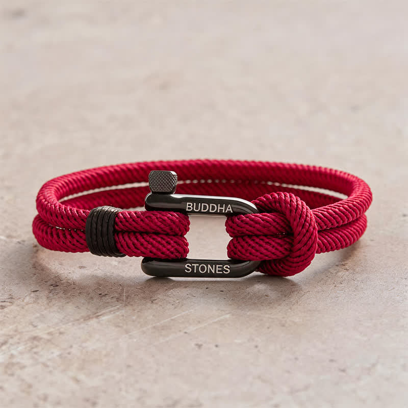 Buddha Stones Brazalete reforzado con grillete de acero de titanio - Cuerda roja Hebilla negra - Circunferencia de la muñeca: 7,9–8,2 pulgadas (20–21 cm) - image 8
