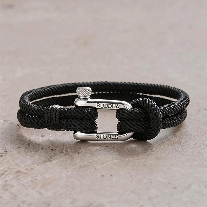 Buddha Stones Brazalete reforzado con grillete de acero de titanio - Cuerda negra con hebilla plateada - Circunferencia de la muñeca: 7,9–8,2 pulgadas (20–21 cm) - image 13