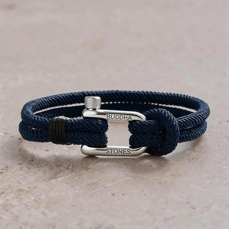 Buddha Stones Brazalete reforzado con grillete de acero de titanio - Cuerda azul, hebilla plateada - Circunferencia de la muñeca: 7,9–8,2 pulgadas (20–21 cm) - image 14