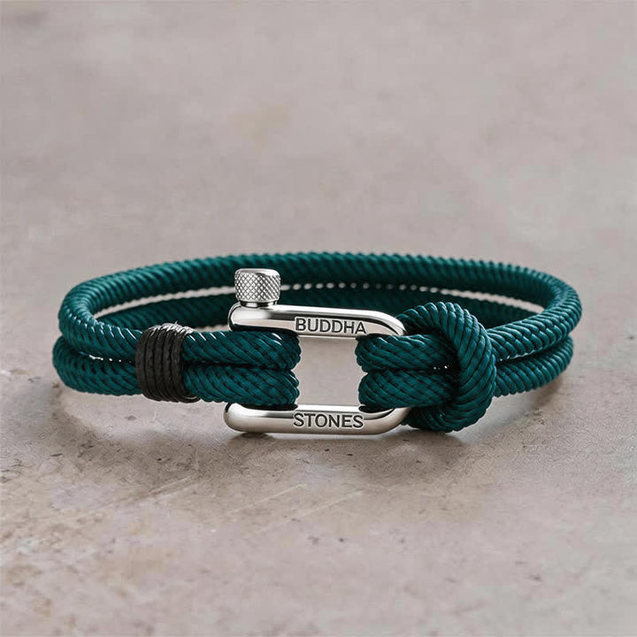 Buddha Stones Brazalete reforzado con grillete de acero de titanio - Cuerda verde, hebilla plateada - Circunferencia de la muñeca: 7,9–8,2 pulgadas (20–21 cm) - image 18