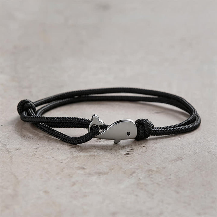 Buddha Stones Pulsera de conexión de ballena con cuerda trenzada de doble vuelta - Negro - image 8